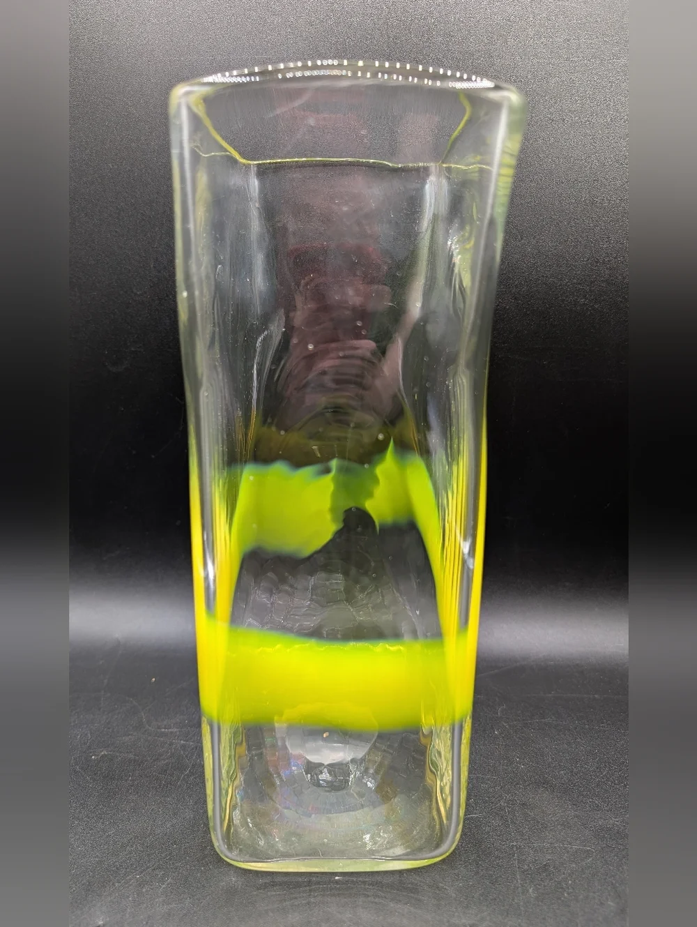 Pierre Cardin for Venini Murano Italian Ribbon Glass Vase 10", Neon Yellow Clear - Picture 3 of 13